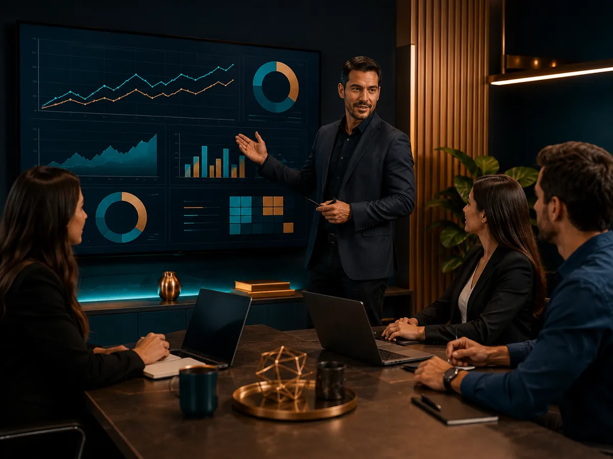 Sesión de consultoría de marketing digital con un equipo de empresa