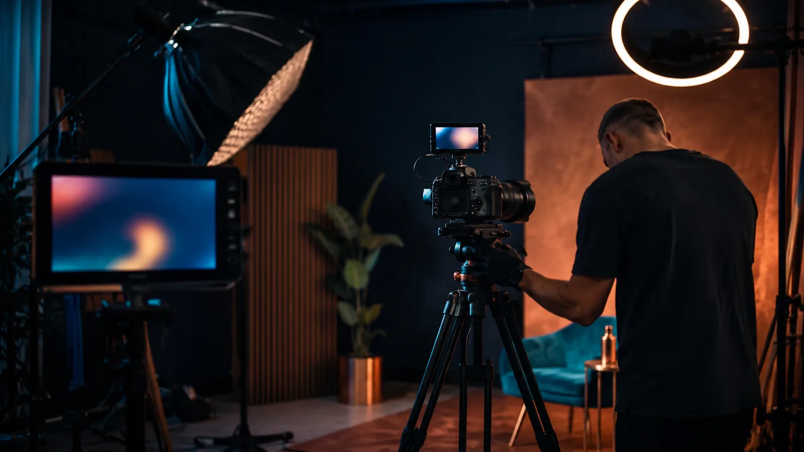 Producción de contenido para creadores: sesión con iluminación profesional en set