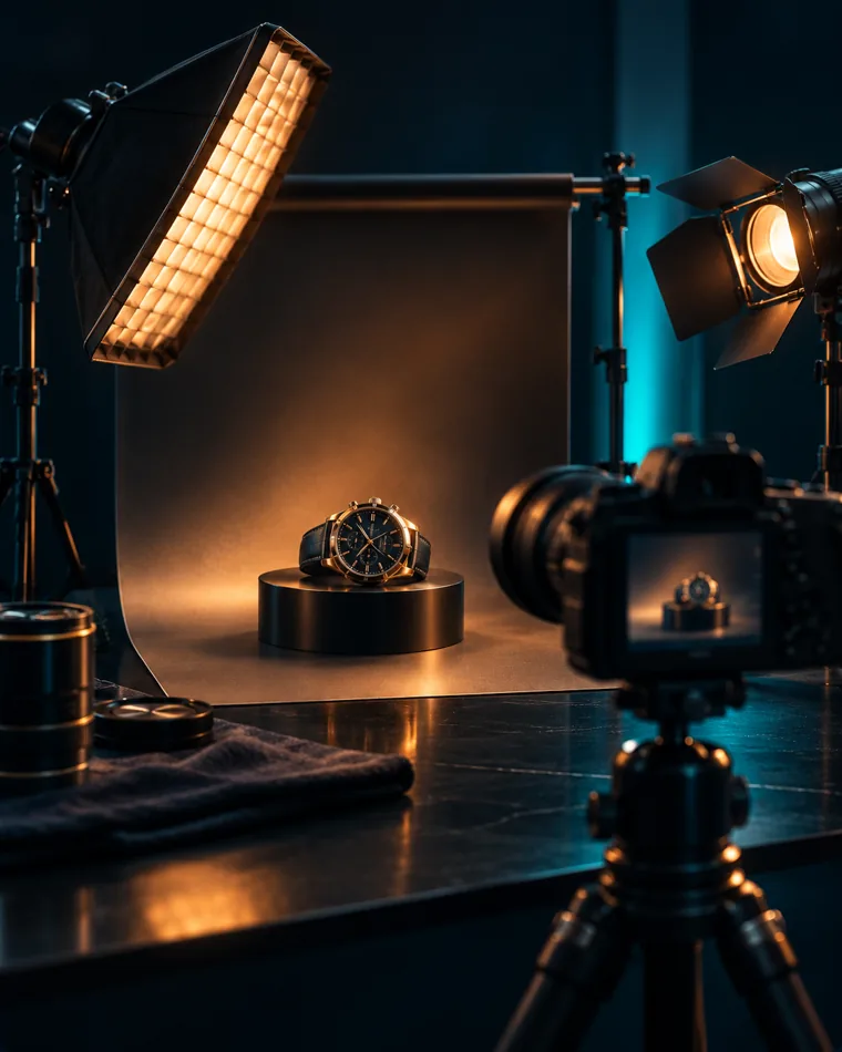 Set de fotografía de producto con dos luces y un trípode