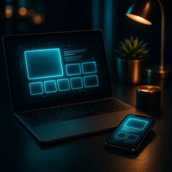 Lanzamiento: una laptop y un celular con una página nueva