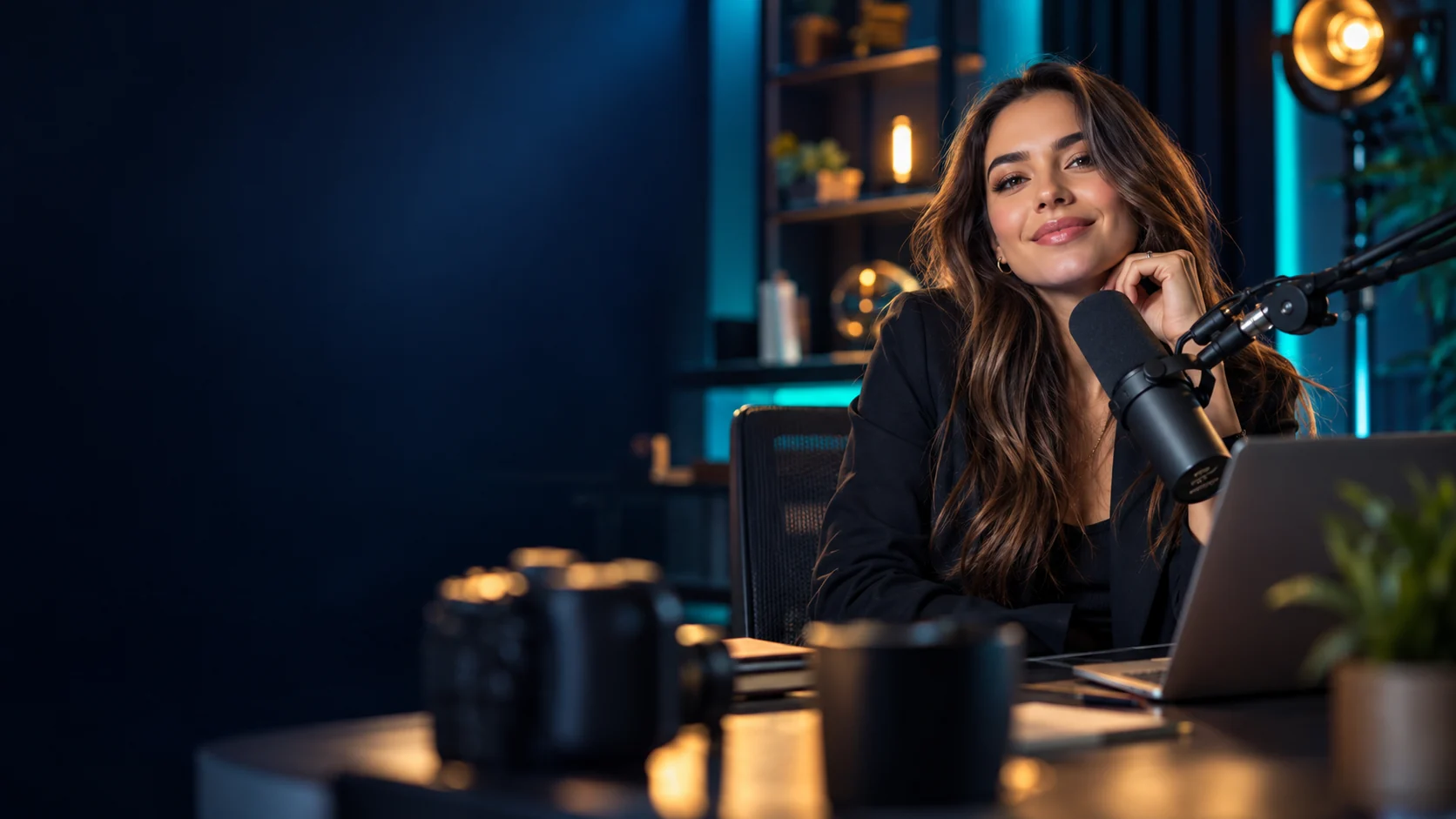 Creadora de contenido grabando un podcast — agencia para creadoras y creadores de contenido