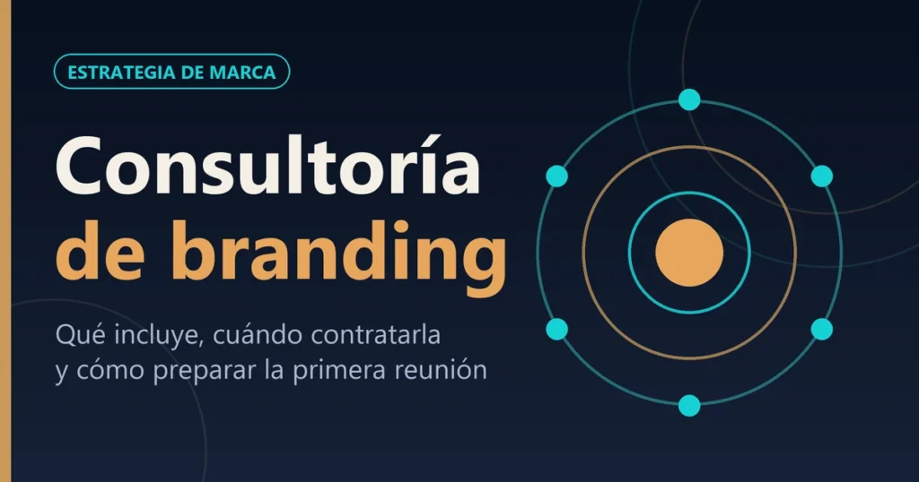 Portada de consultoría de branding con círculos concéntricos sobre fondo azul marino
