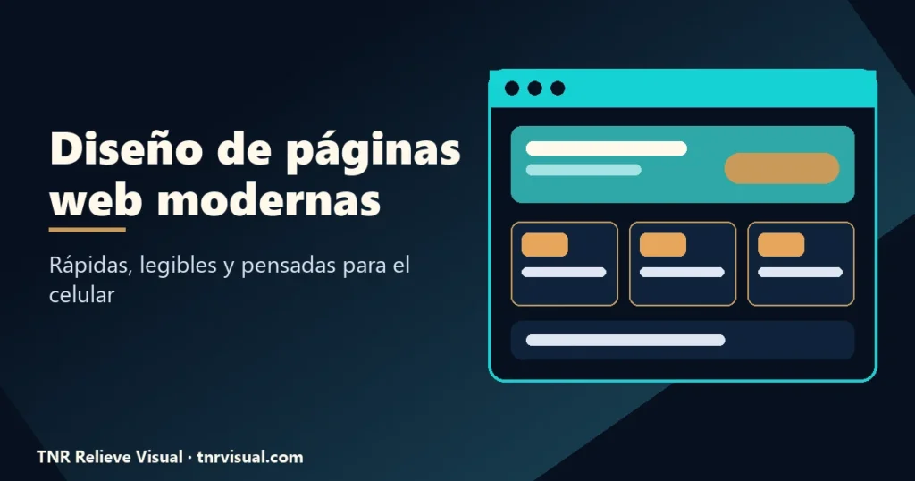 Portada sobre diseño de páginas web modernas con la maqueta de una ventana de navegador y bloques de contenido