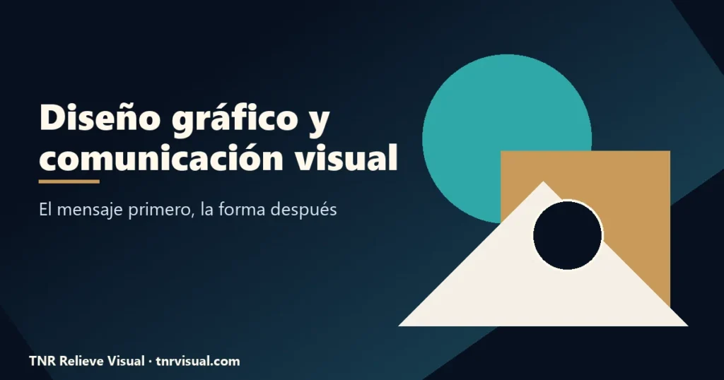 Portada del artículo sobre diseño gráfico y comunicación visual con formas geométricas en turquesa, cobre y crema
