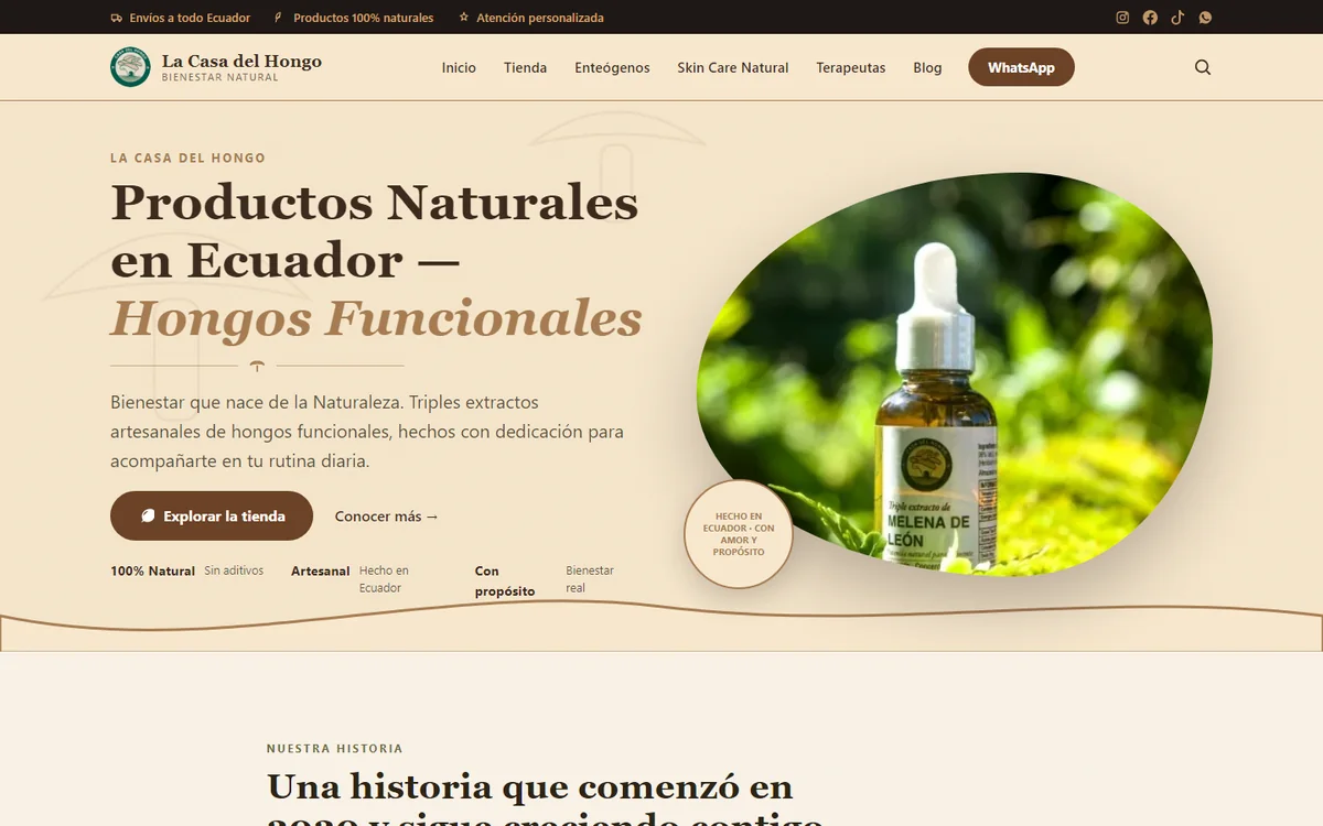 Portada del sitio de Casa del Hongo diseñado por TNR Visual