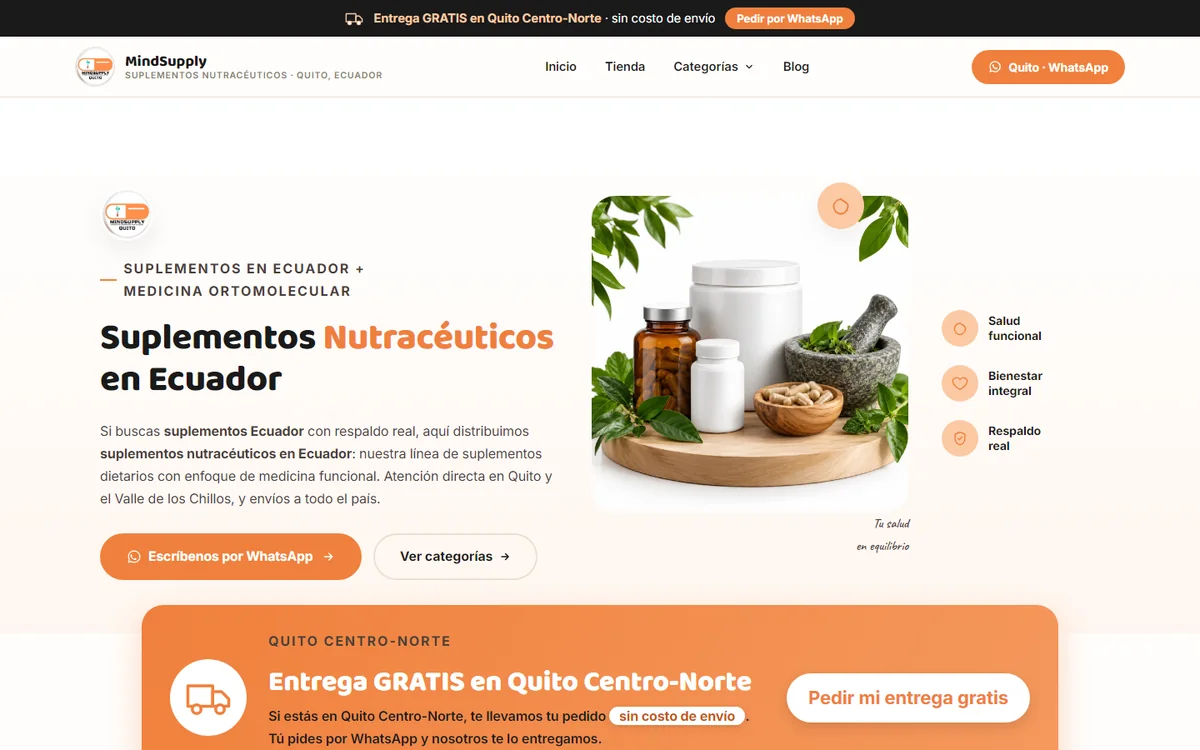Portada del sitio de Mind Supply diseñado por TNR Visual