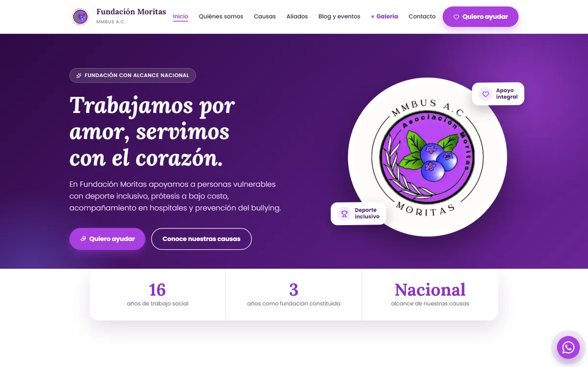 Portada del sitio de Fundación Moritas diseñado por TNR Visual