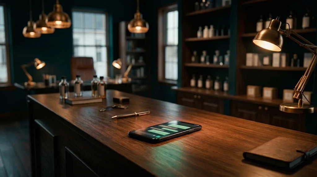 Mostrador de una boutique con un celular recibiendo mensajes de clientes