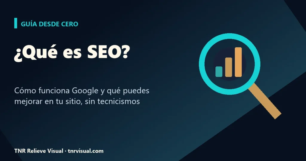 Portada con una lupa y el texto qué es seo
