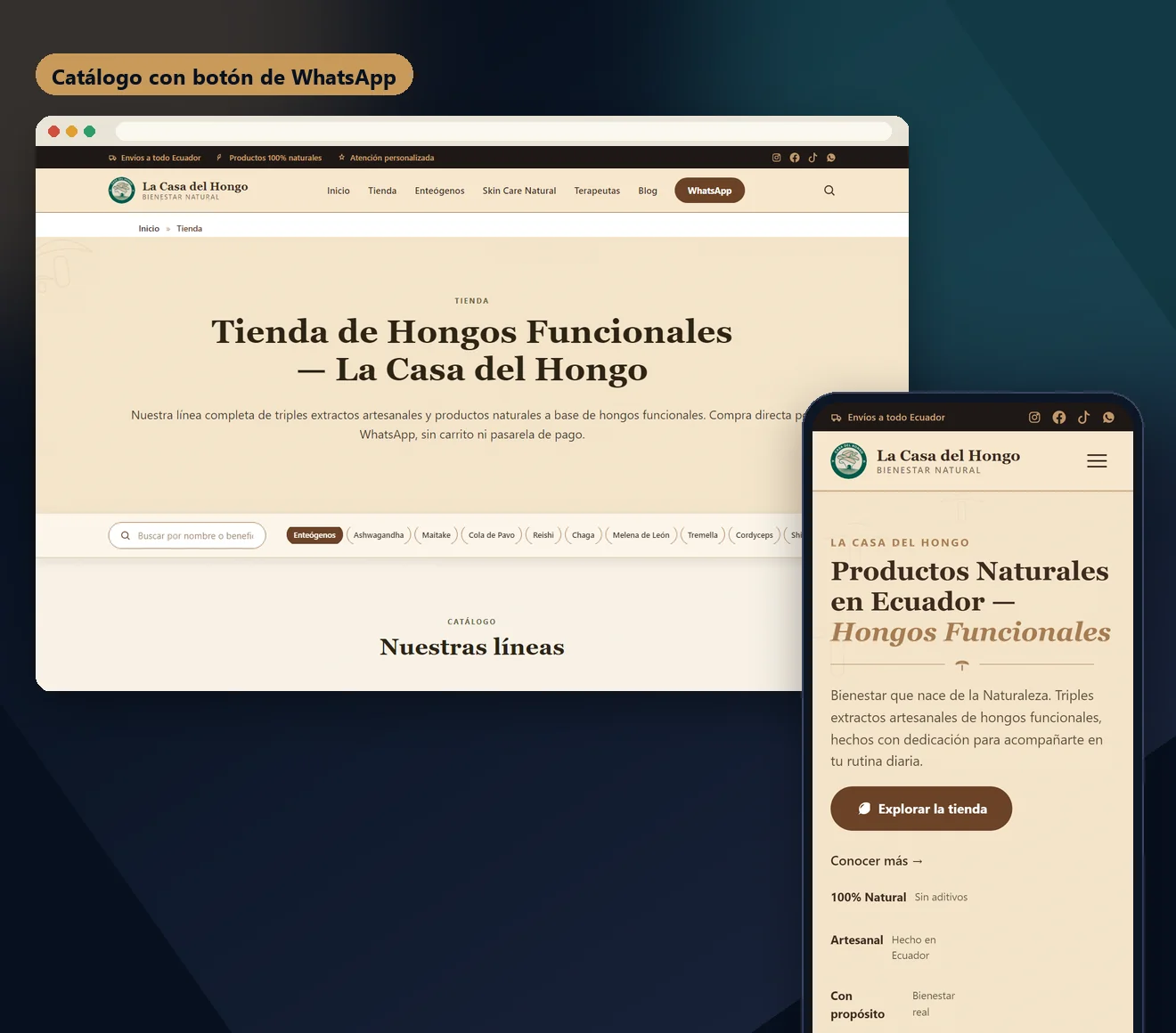 Crear tienda en línea con catálogo y botón de WhatsApp: ejemplo de La Casa del Hongo